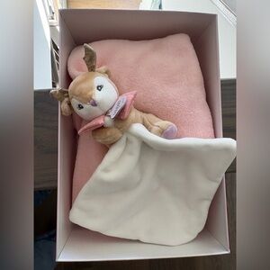 NIB DouDou et Compagnie Paris Deer Plush Lovey Blanket - Pink & Cream